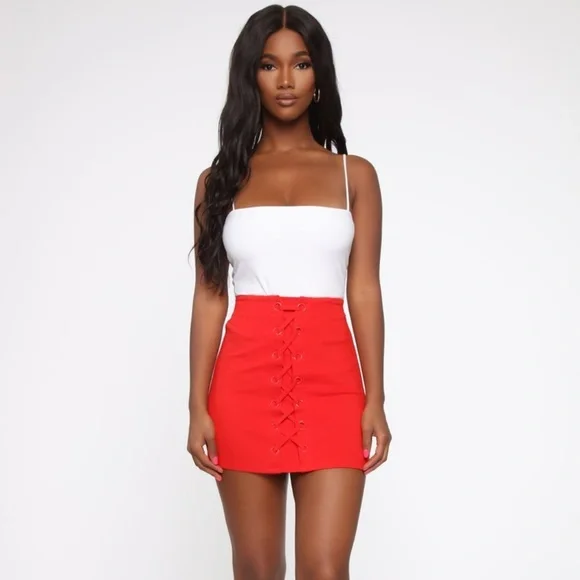Fashion Nova Skirts Open Heart Ponte Red Lace Up Mini Skirt